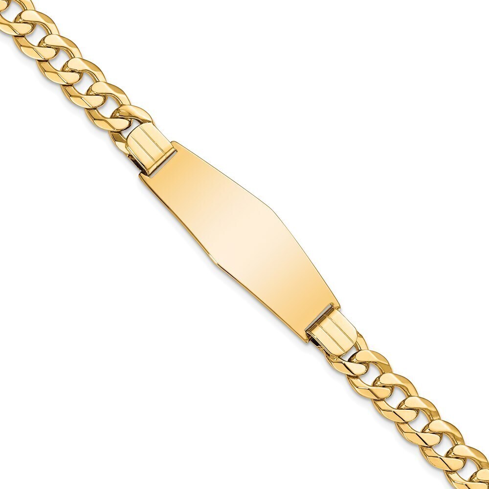 14k Yellow Gold Flat Curb Link Soft Diamond Shape Id Bracelet